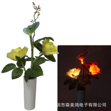 LED玫瑰小夜燈家居裝飾玫瑰仿真花盆栽擺件室內絹花盆景