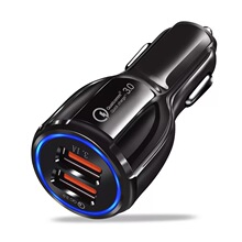 QC3.0車載充電器 發光雙口保齡球快充車充 5V3.1A汽車手機充電器