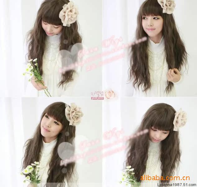 aly假发 玉米烫长卷发齐刘海 假发批发 女<em>发型</em> 