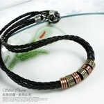 PI2009男款圆环真皮编织项链 韩国流行皮饰