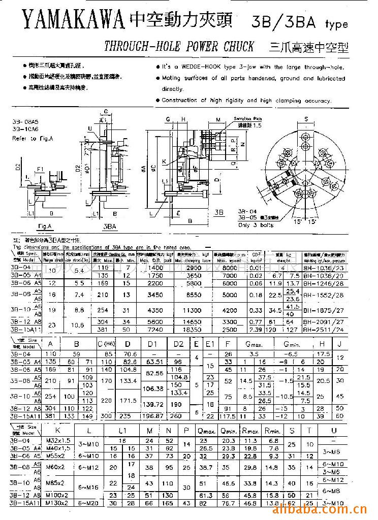 卡盘 三爪卡盘 气动卡盘 yamakawa 3b-10 油压卡盘 液压卡盘