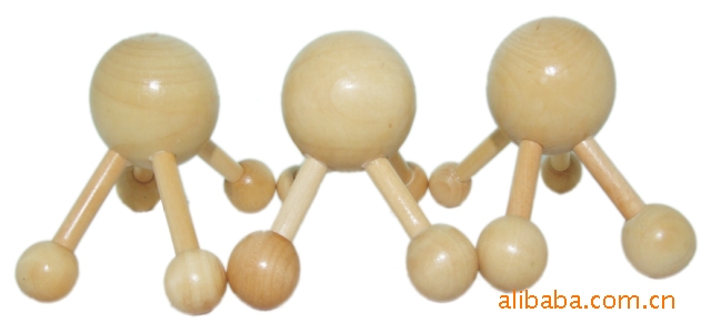 【居家装饰,竹木工艺,木制头部按摩器,四脚大头