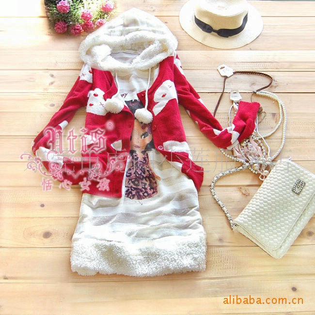 3330795红/<em>黑</em> <em>开衫</em>兔图样 羊毛衣 女式毛衣 女