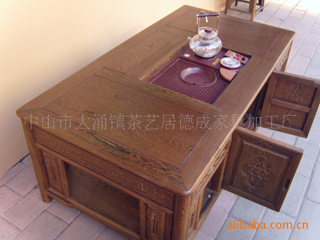 红木家具 红木茶台 茶具 鸡翅大明式配金灶(带自动抽水功能.