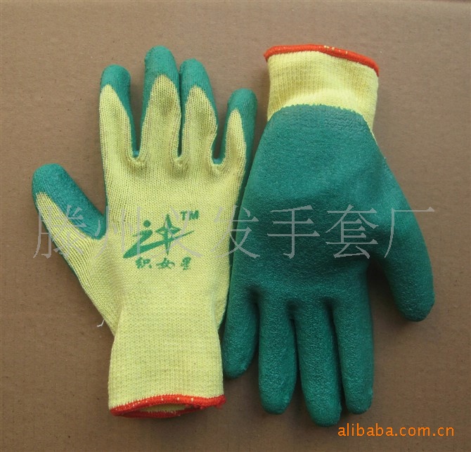 厂家直销各种劳保用品十针黄纱绿织女星手套