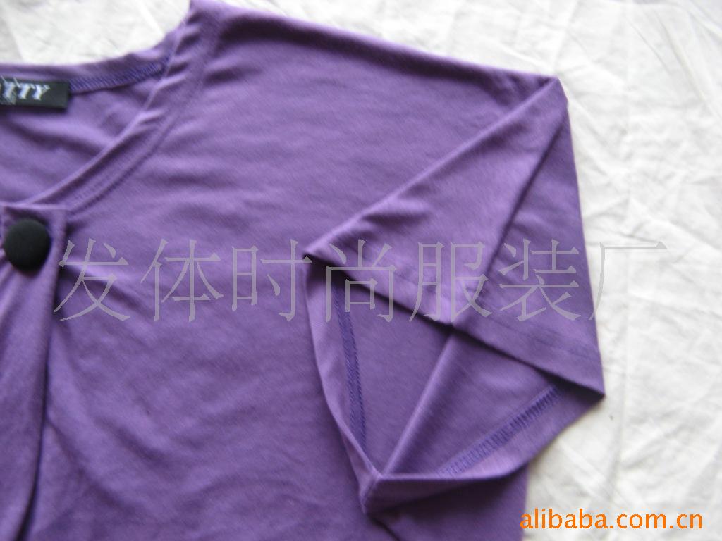 9028特大号紫色布扣侧袋棉质女T恤,9028特大