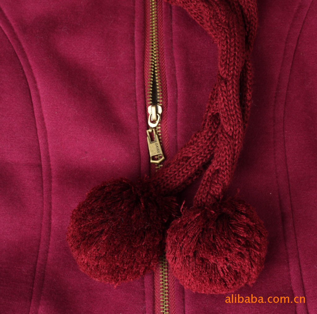 韩版个性冬季女装 红色连帽外套 拉链开衫长款