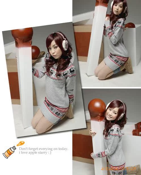 0052#加盟韩版女装冬季<em>李</em>孝利群鹿<em>长款毛衣</em>,