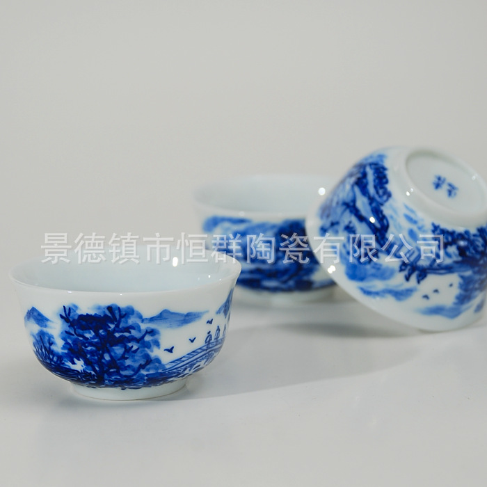 景德镇 瓷器 手绘精品礼品《小桥流水》功夫茶具 陶瓷