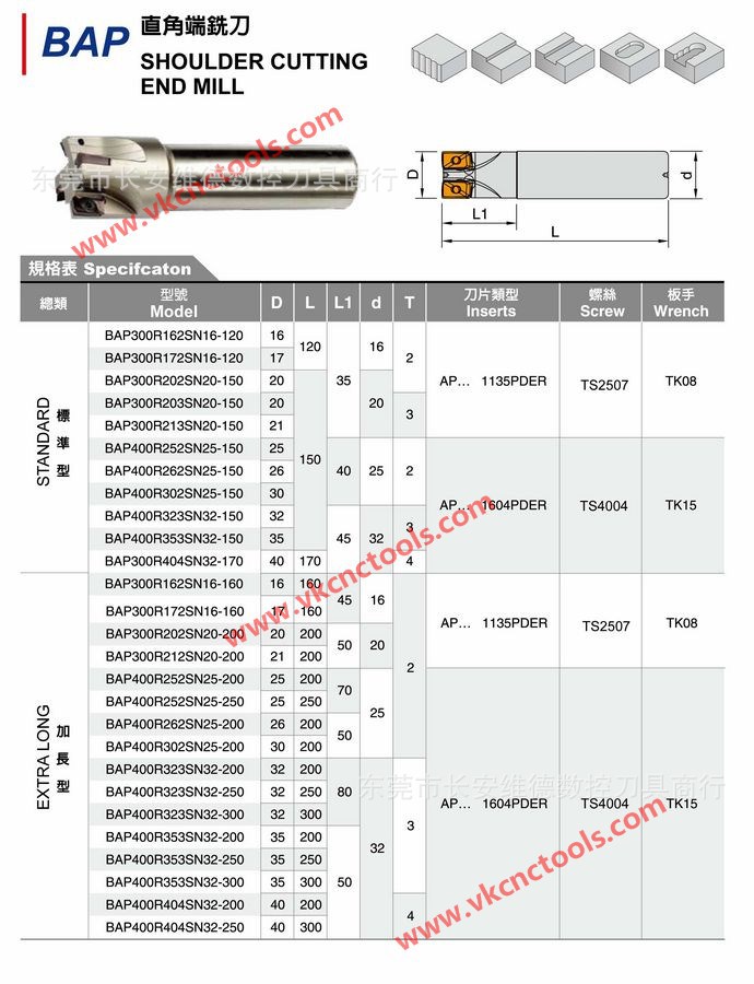 bap300r/400r 直角刀杆,配apmt1135,apmt1604刀粒