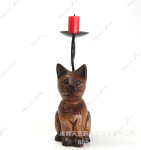 供应印度进口手工制作芒果木烛台-猫 烛台批发 家居摆件批发