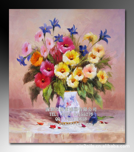 手绘油画印象静物花卉 古典印象玫瑰花