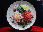 德化厂家直销白底双牡丹瓷挂盘/商档礼品手工花瓷挂盘