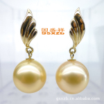 【国盛祥】11-12mm 金色南洋珠 海水珍珠 天然珍珠 耳钉 耳坠