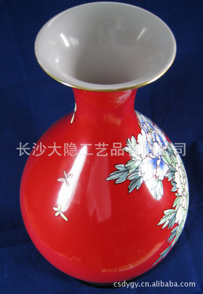 厂家直销湖南醴陵红官窑瓷器-高温红瓷粉彩玉壶春瓶