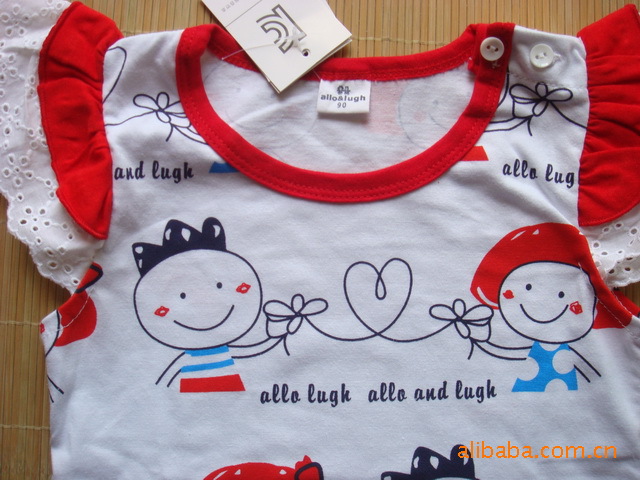 外贸日韩国品牌<em>童装</em>allo&lugh<em>男孩女孩</em>花边短