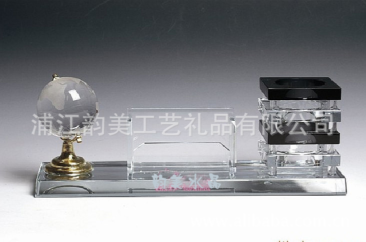 【水晶笔筒 水晶办公用品三件套摆件 会议礼品
