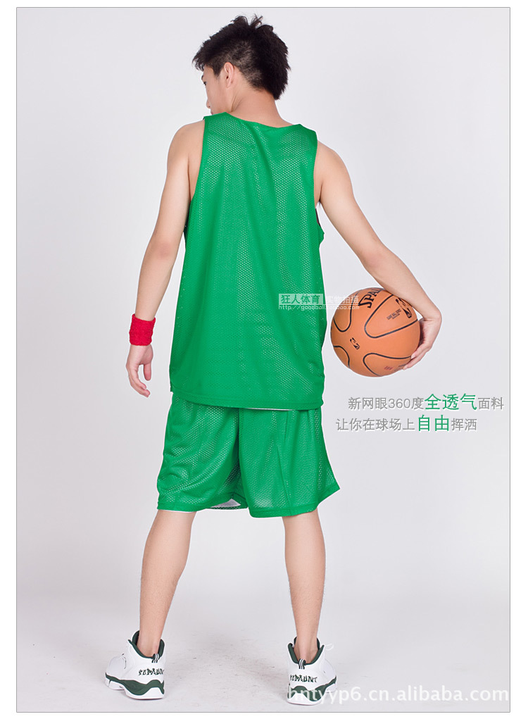 【K-Ren绿白双面篮球服 网眼透气顺滑印号开票