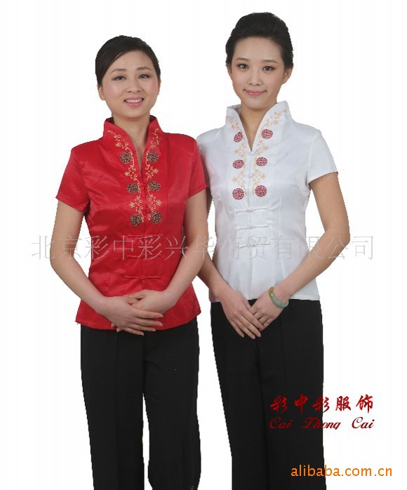 彩中彩H-08 茶楼服装 女式唐装短袖 酒店服装 