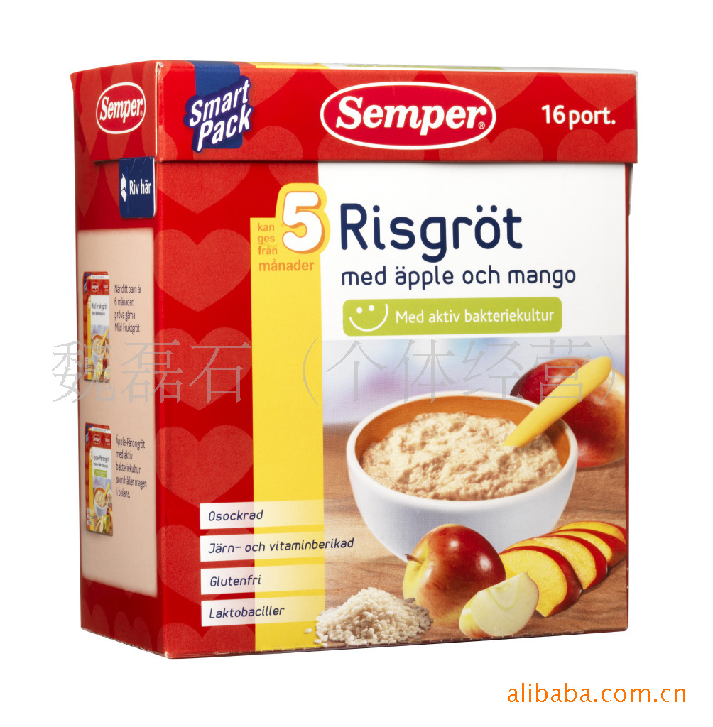 【瑞典semper谷物苹果配方奶粥 适合5个月宝