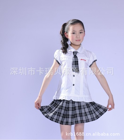 服装鞋帽箱包,钟表眼镜 特种服装 校服 白色上衣加格子裙夏季学生礼服