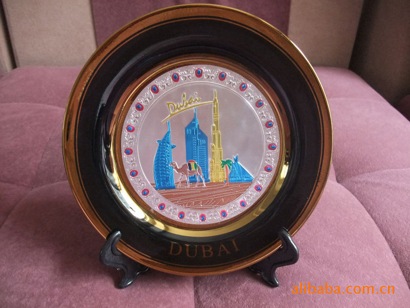 【旅游纪念品 黑色 陶瓷盘 迪拜 4.5寸】价格,厂