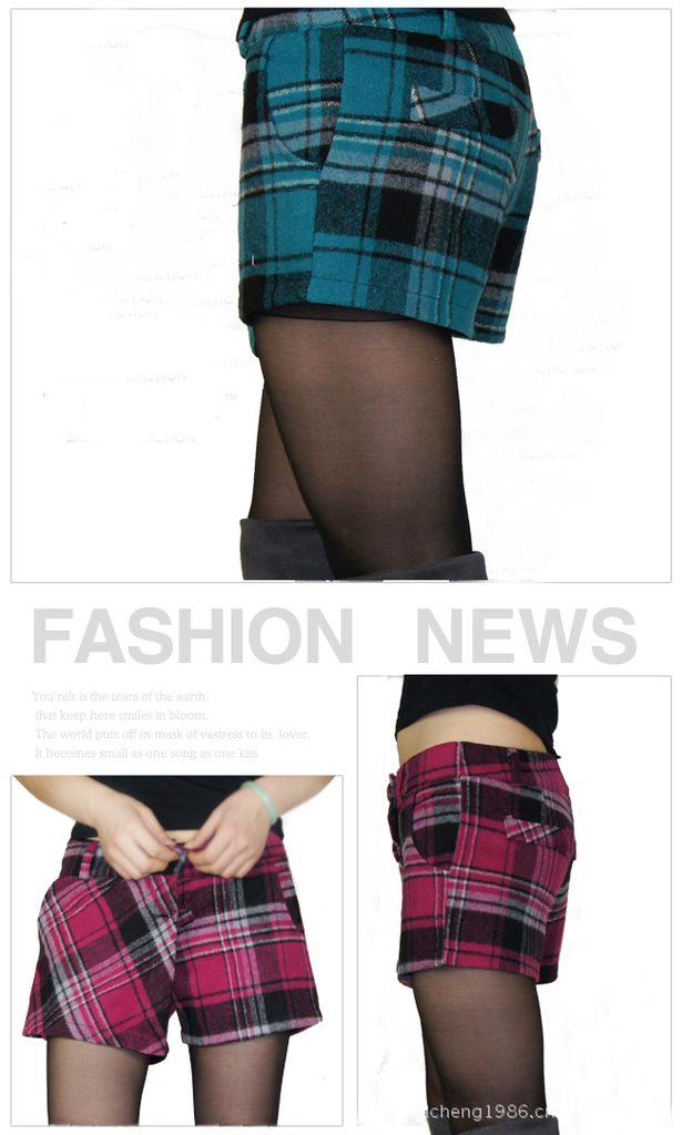 秋<em>冬装</em>新款<em>韩版</em> 百搭 时尚毛呢<em>格子短裤</em> 靴裤 裤