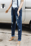 818A#欧美风2011秋冬新款宽松休闲两用型背带牛仔裤女垮裤