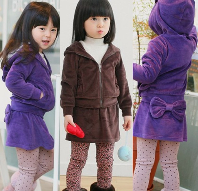 春款新品 <em>小女孩天鹅绒</em>套裙 上衣+短裙 两色蝴