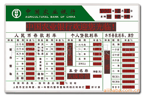 led系列产品-电子利率屏-中行\/农行\/建行\/工行\/邮