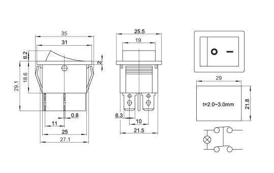 kcd4-203带灯,四脚或六脚带指示灯船型开关 ,电源开关-「电工开关」