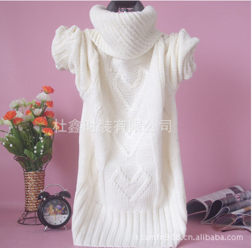 厂家热销秋冬新款<em>白色</em>纯棉手工编织外贸<em>高领</em>打