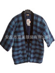 外贸 日单 和式男款棉衣 蓝绿格子 休闲家居服