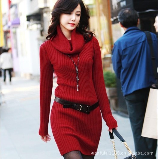 质新款女装高领修身长款纯色长袖<em>美丽女人包</em>臀
