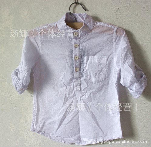 外贸ZARA童装男童立领纯白色衬衫 秋款衬衣 