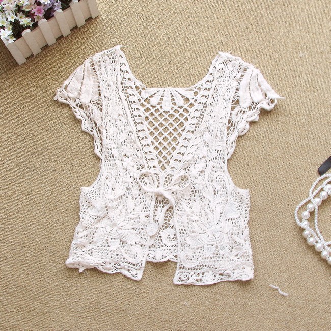 【批发供应 手工编织<em>勾</em>花镂空小<em>马甲</em>针织<em>外套</em>