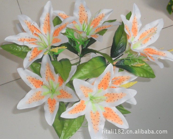 【仿真植物 7头仿真花 斑点百合花 喇叭花 舞台