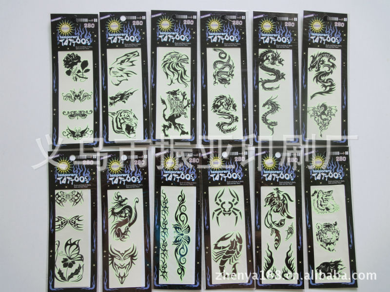 【最新夜光纹身纸,龙凤、花、骷髅头等多种图
