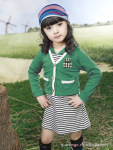 2012春款 条纹带帽衫两件套套装 爱儿布丁 童装批发
