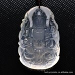 供应极品AAA级天然白水晶手雕观音挂坠精品雕工正品14055