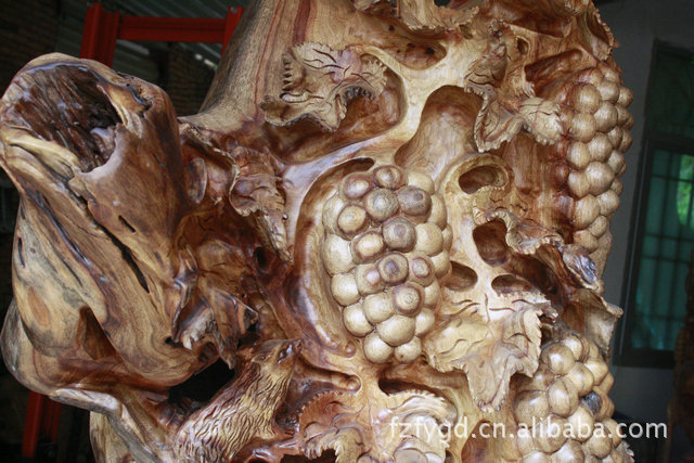 缘木雕】木制工艺品 木雕根雕刻香樟葡萄树 招