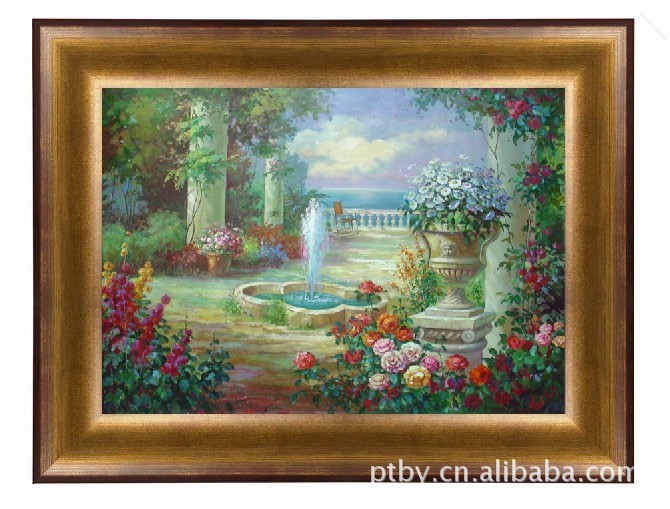批发采购油画-供应莆田博宇纯手绘花园景油画