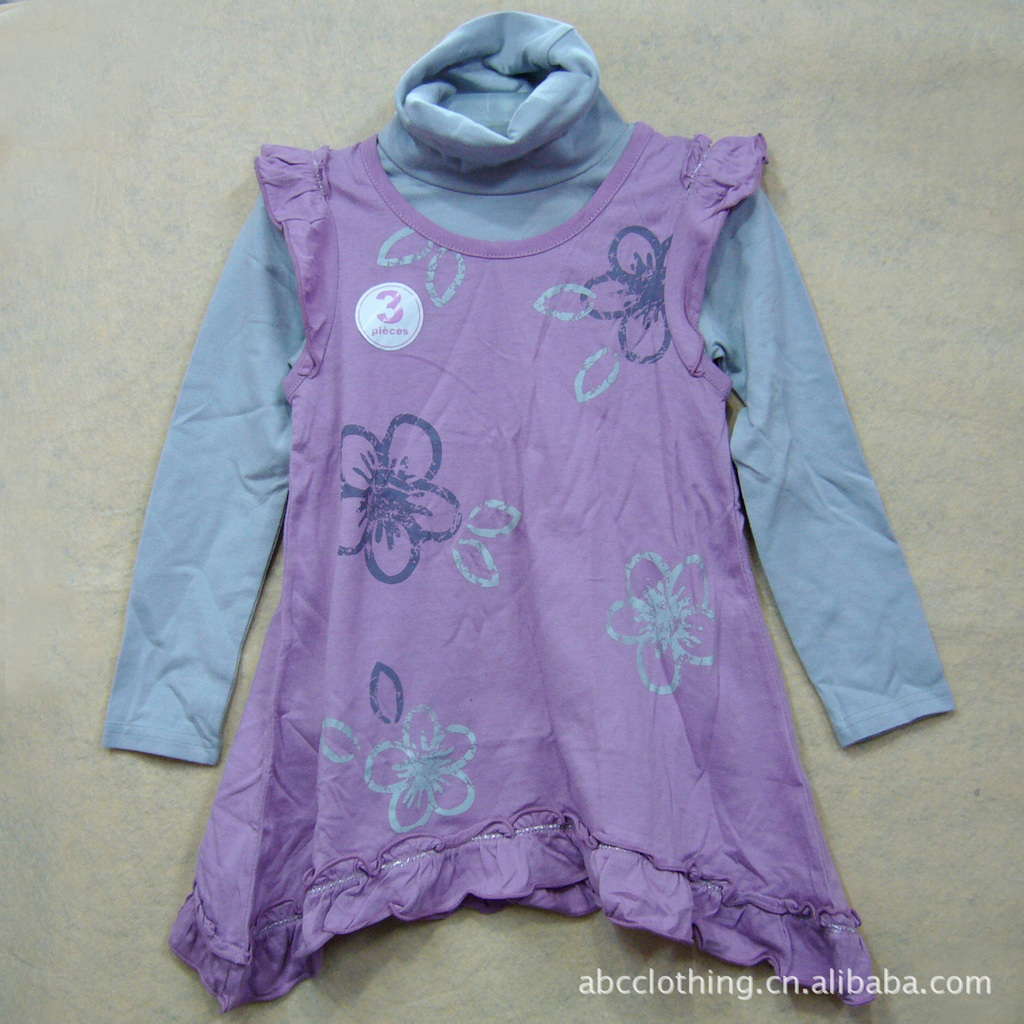 外贸原单 中童两件<em>套</em> 高领打底衫+背心<em>马甲</em>裙