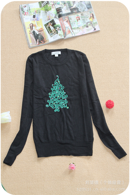 外单正品 仿<em>羊毛绒圆领</em>钉珠锈花宽松<em>毛衣</em> 有大