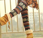 批秋冬超热卖外贸女士 2011年流行彩条纹雪花涂鸦保暖打底裤316g