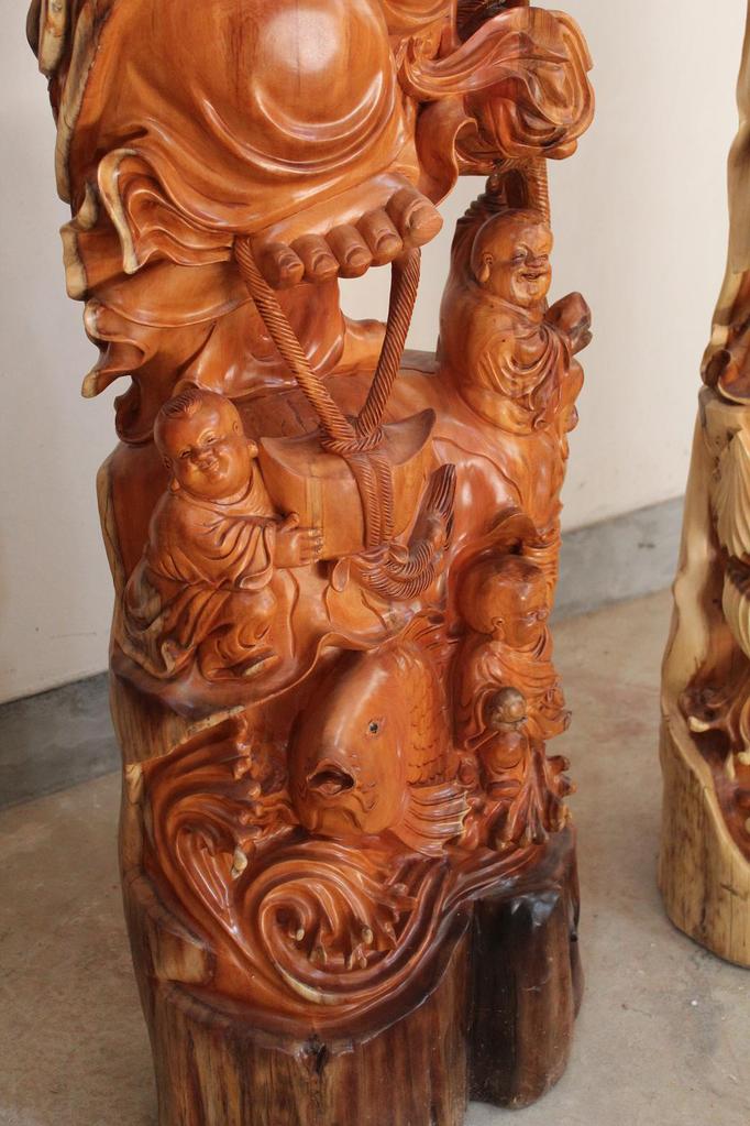 【红豆杉木雕 五子弥勒 木雕摆饰 全家欢乐 招财