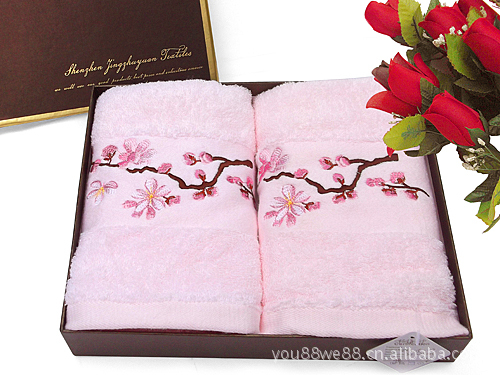 畅销傲骨梅香毛巾两件套 素色毛巾套装 夜夜香高档礼盒毛巾