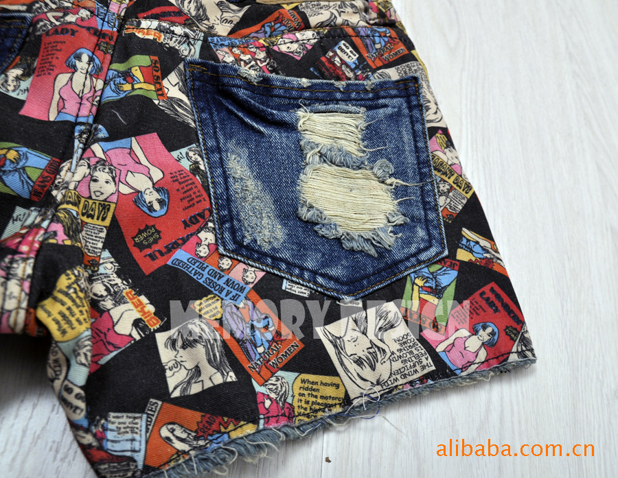 【休闲破洞做旧花<em>牛仔</em>宽<em>腿短裤</em>】价格,厂家,图