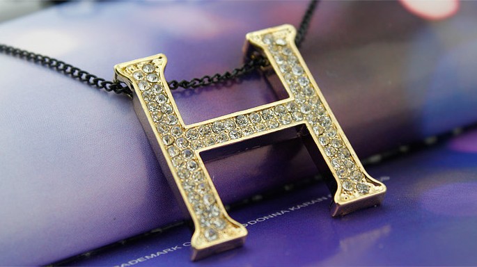 Y2522韩版双层满钻<em>H字母</em>项链外衣链-高桥(金