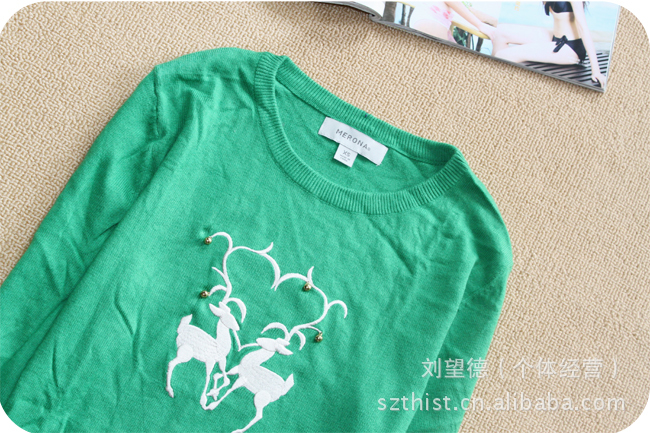 外单正品 仿<em>羊毛绒圆领</em>钉珠锈花宽松<em>毛衣</em> 有大